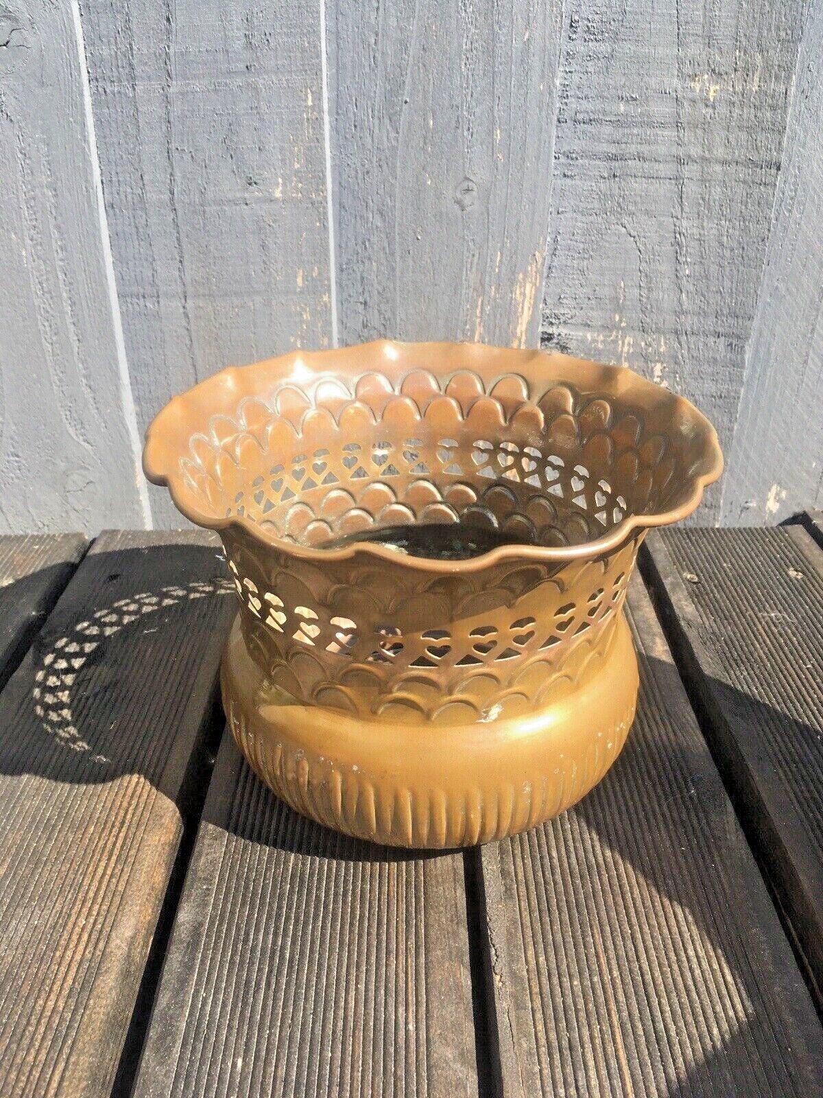 1 Vintage Brass Pierced Planter Flower Plant Herb Cacti Pot Boho Indian Antique photo buy