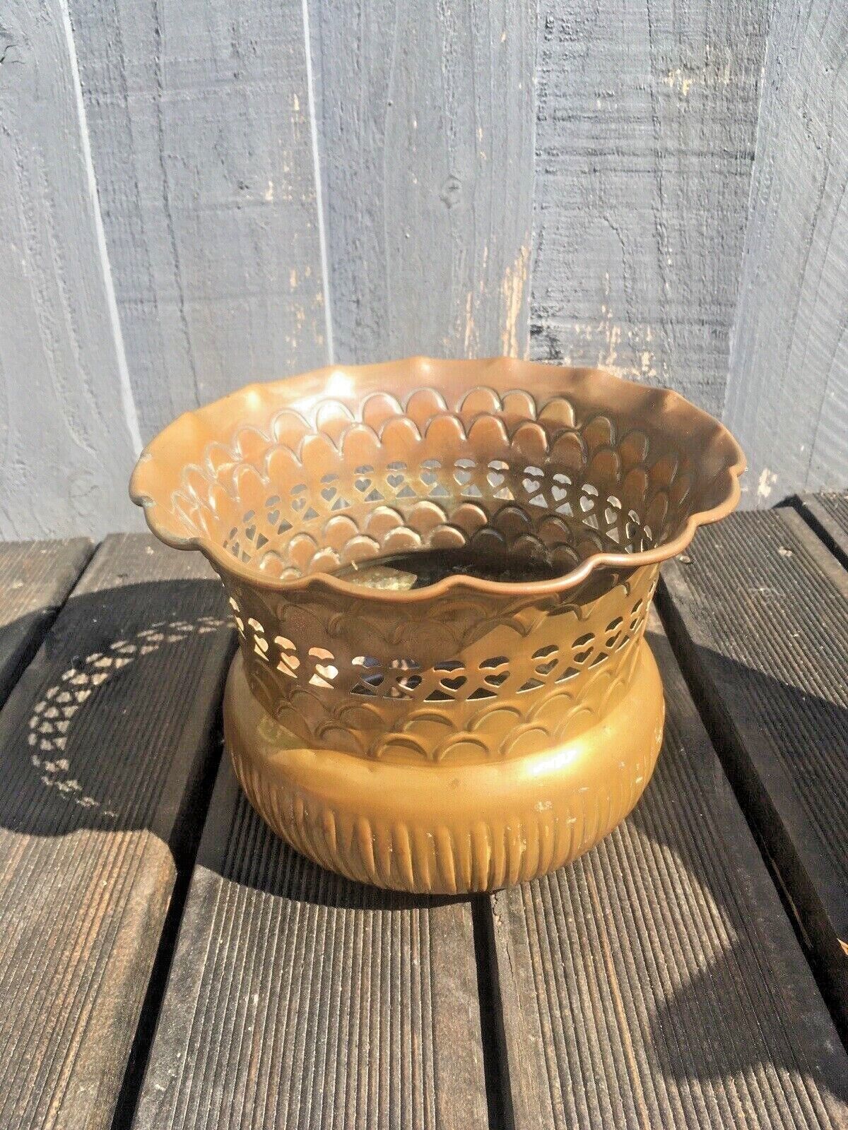 photo for sale 1 Vintage Brass Pierced Planter Flower Plant Herb Cacti Pot Boho Indian Antique