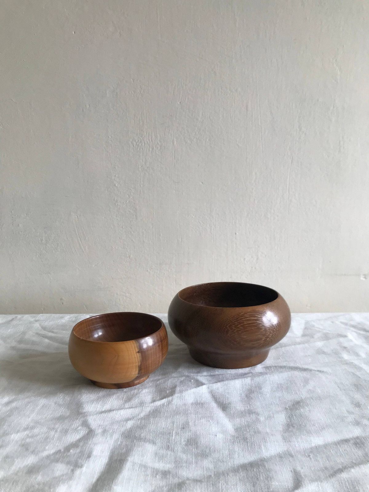 Handmade Wooden Bowls In Solid Yew, Set Of Two Vintage Nesting Dishes photo furniture
