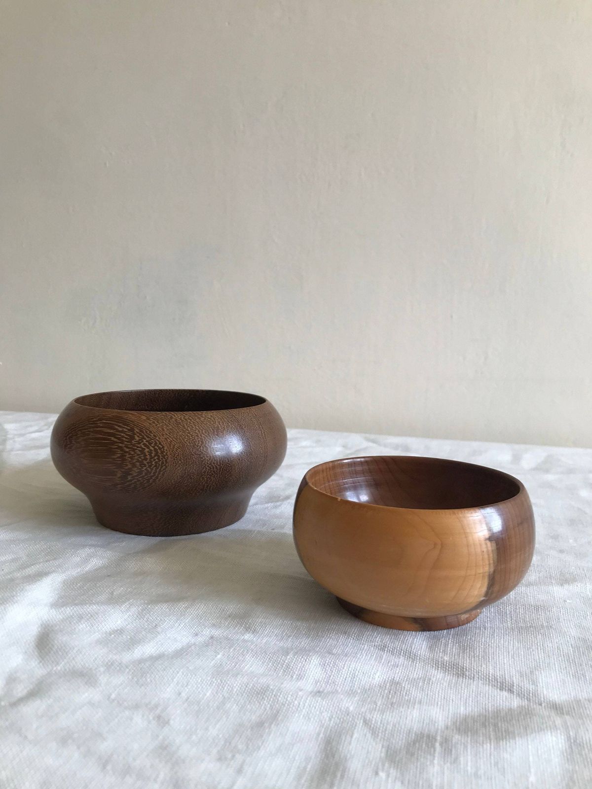 Handmade Wooden Bowls In Solid Yew, Set Of Two Vintage Nesting Dishes photo buy