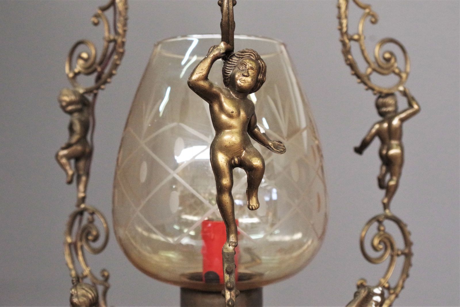 Bronze Pendant Lamp With Angels, 1960s photo for sale