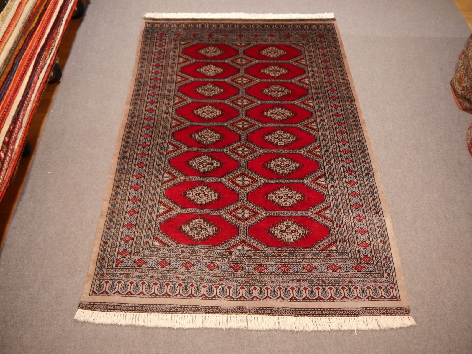 Vintage Turkmen Rug From Pakistan, 1980s Dark Red, Grey  photo vintage