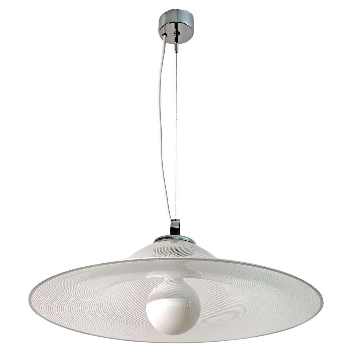 Mid Century Modern Italian Murano Spiral Glass Pendant Lamp, 1970s