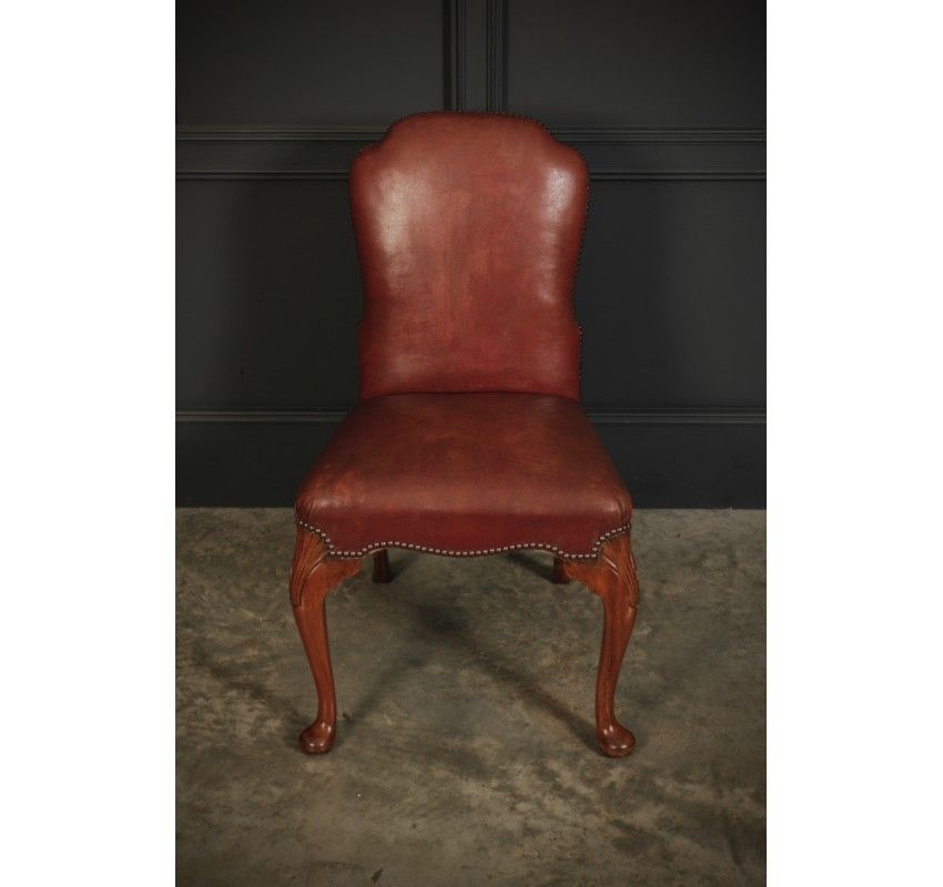 Pair Of Queen Anne Style Walnut & Leather Chairs photo Furniture