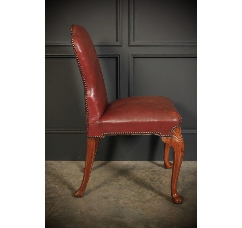photo for sale Pair Of Queen Anne Style Walnut & Leather Chairs
