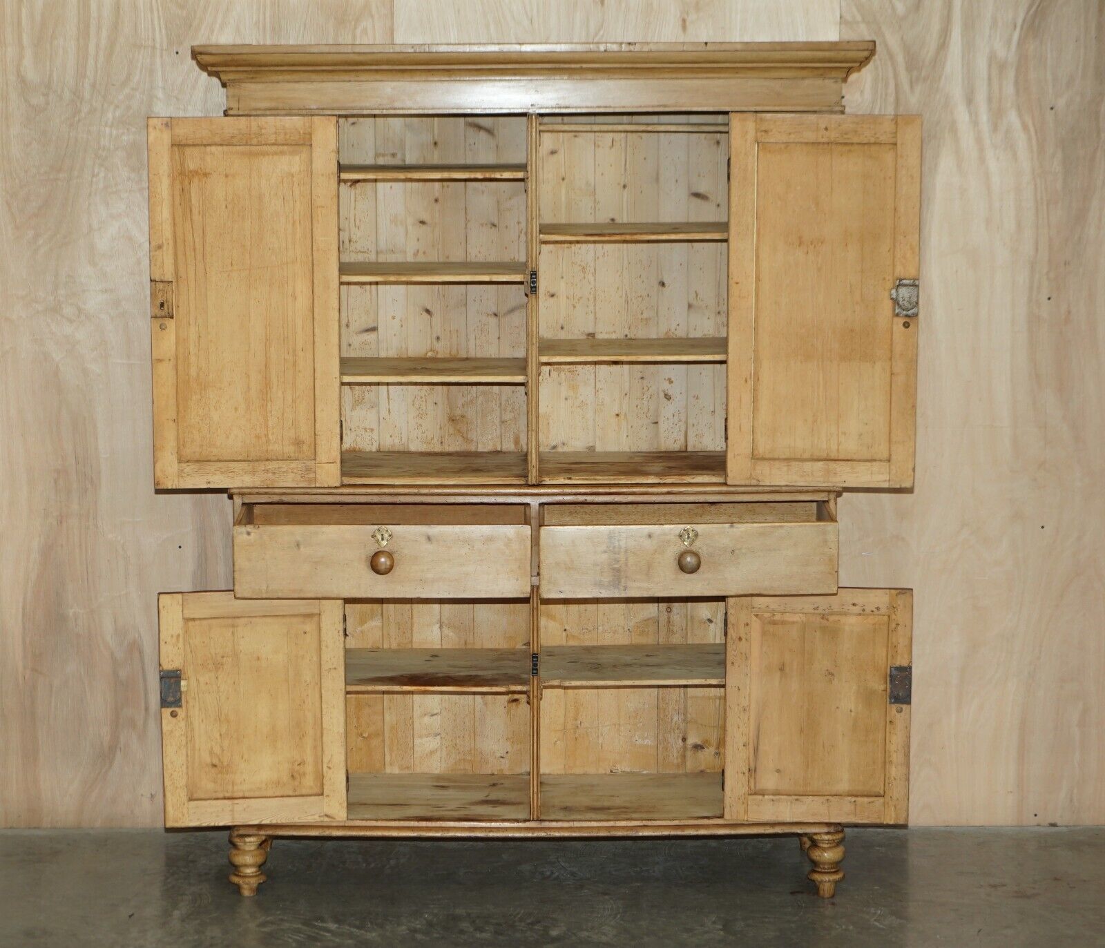5850.0 Large Antique Victorian Circa 1880 Oak Housekeepers Cupboard Drawers Linen Pots photo