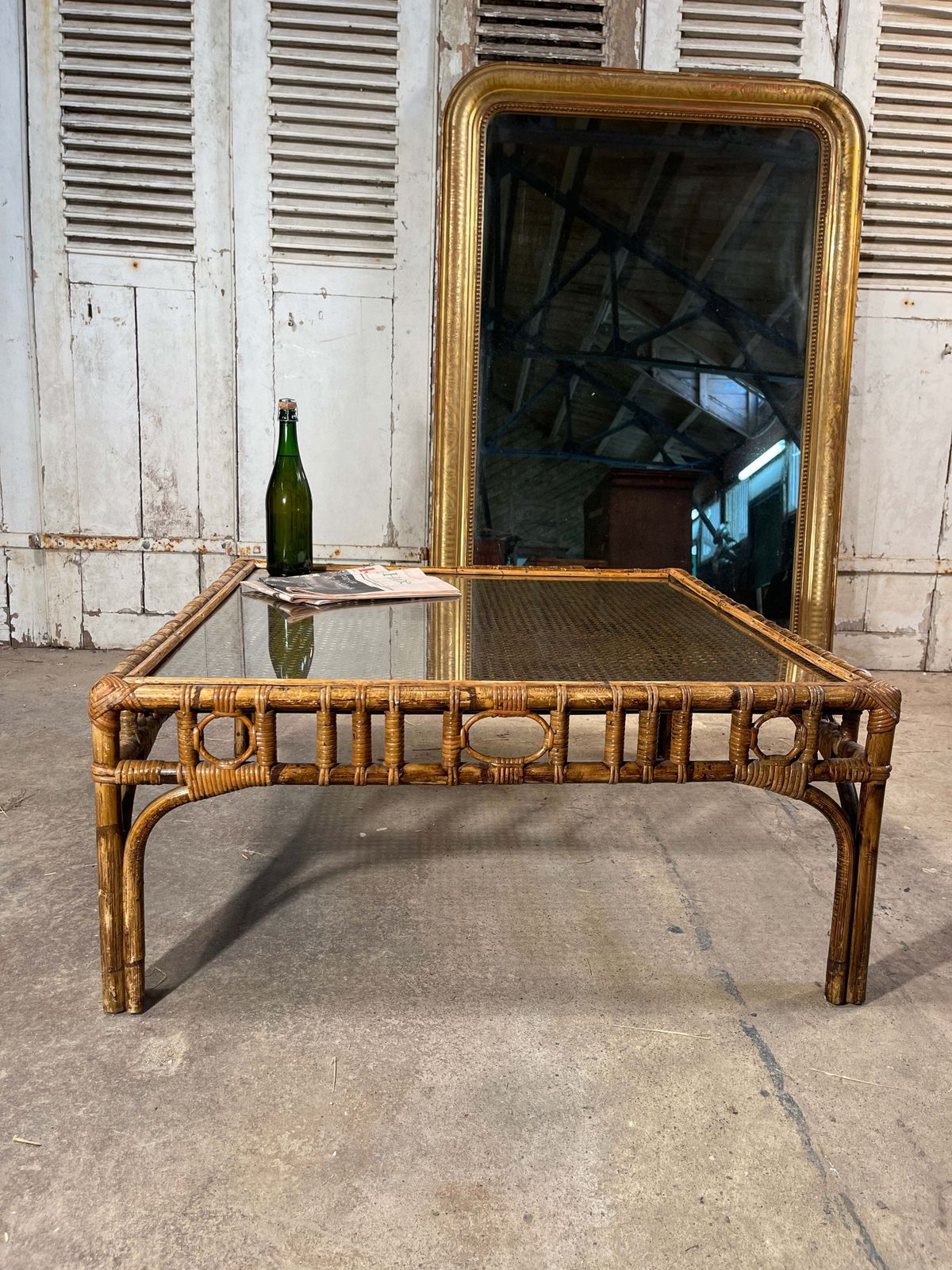 Mid Century Modern Italian Vivai Del Sud Hollywood Regency Bamboo Cane Glass Coffee Table photo vinterior