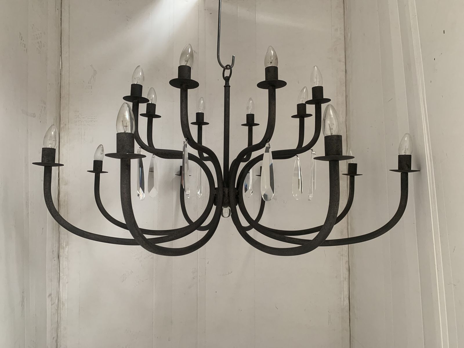 Chandelier In Matt Black Metal, 20 Lights, Wrought Iron Florentine Art Made In Italy