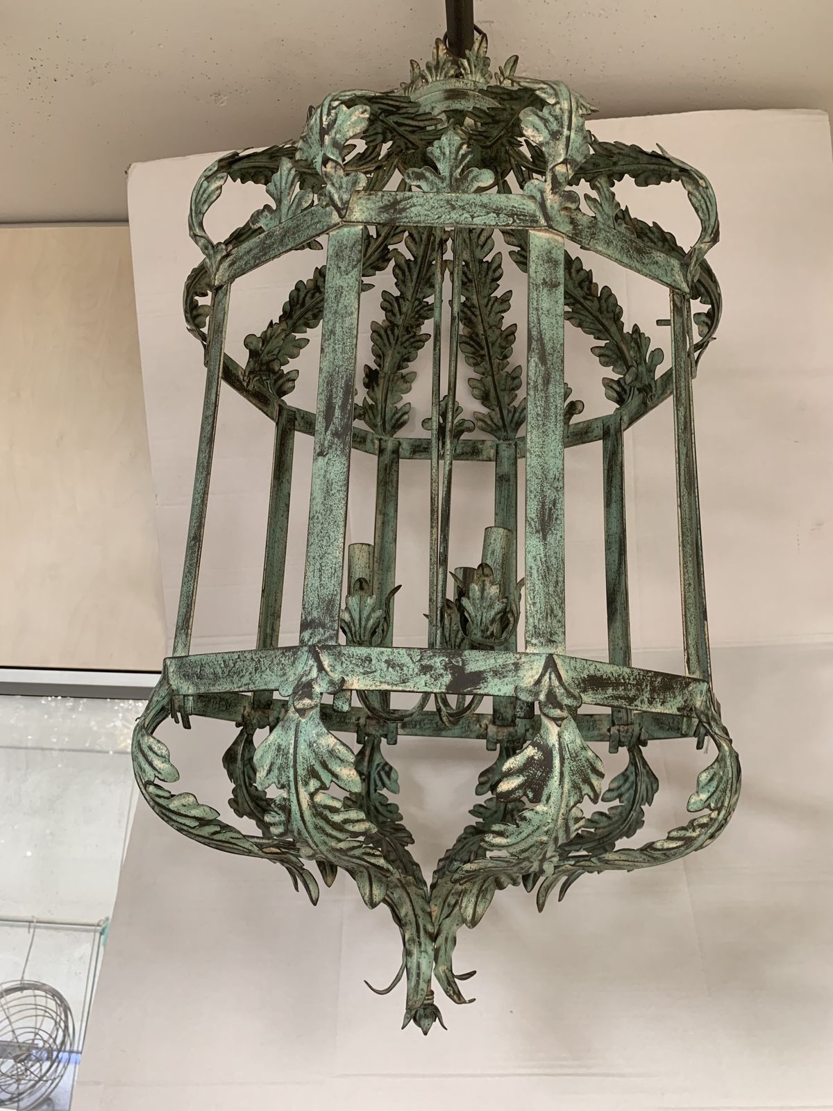 Chandelier In Green + Argilla Metal Big And Impressive  Wrought Iron Florentine Art Made In Italy photo buy