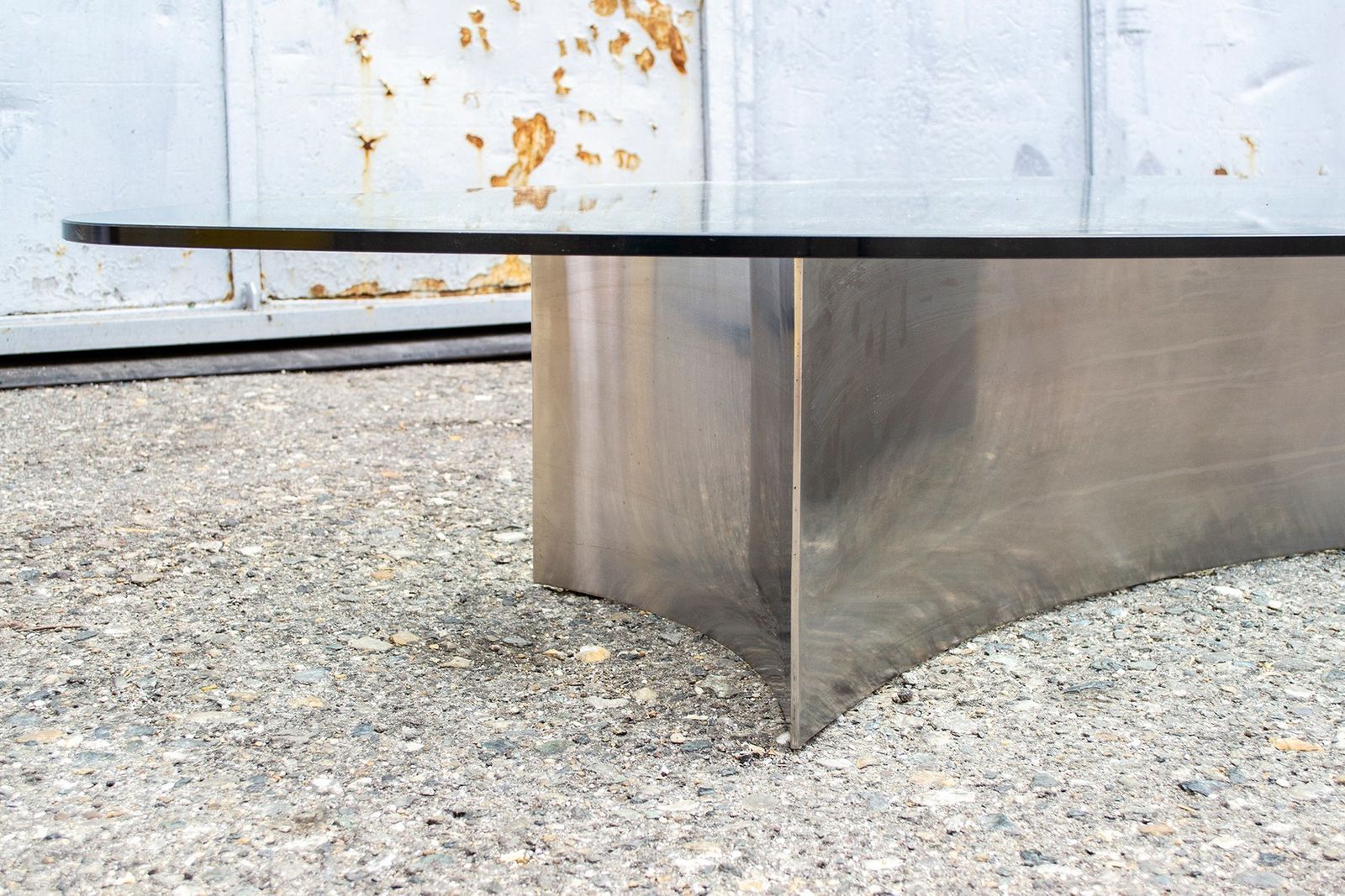 Brutalist Coffee Table With Steel Base And Glass Top, Italy, 1970s photo 2595.84