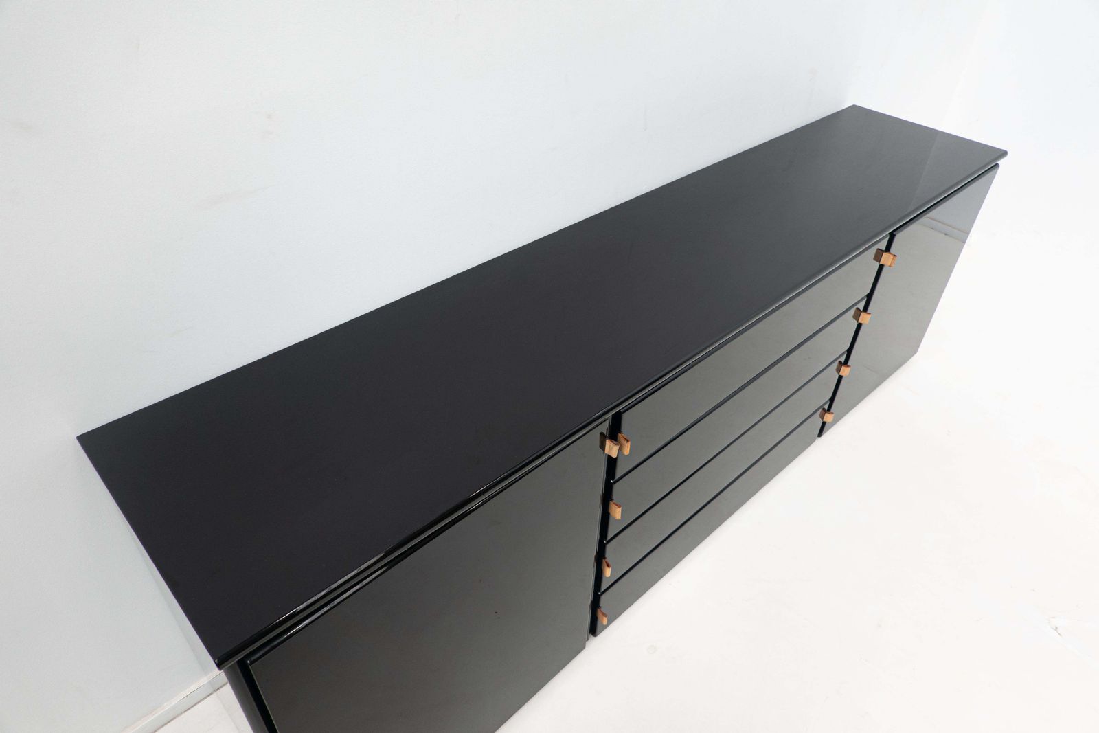 Mid Century Modern Black Sideboard, Leather Handles, Italy, 1960s photo 6064.0