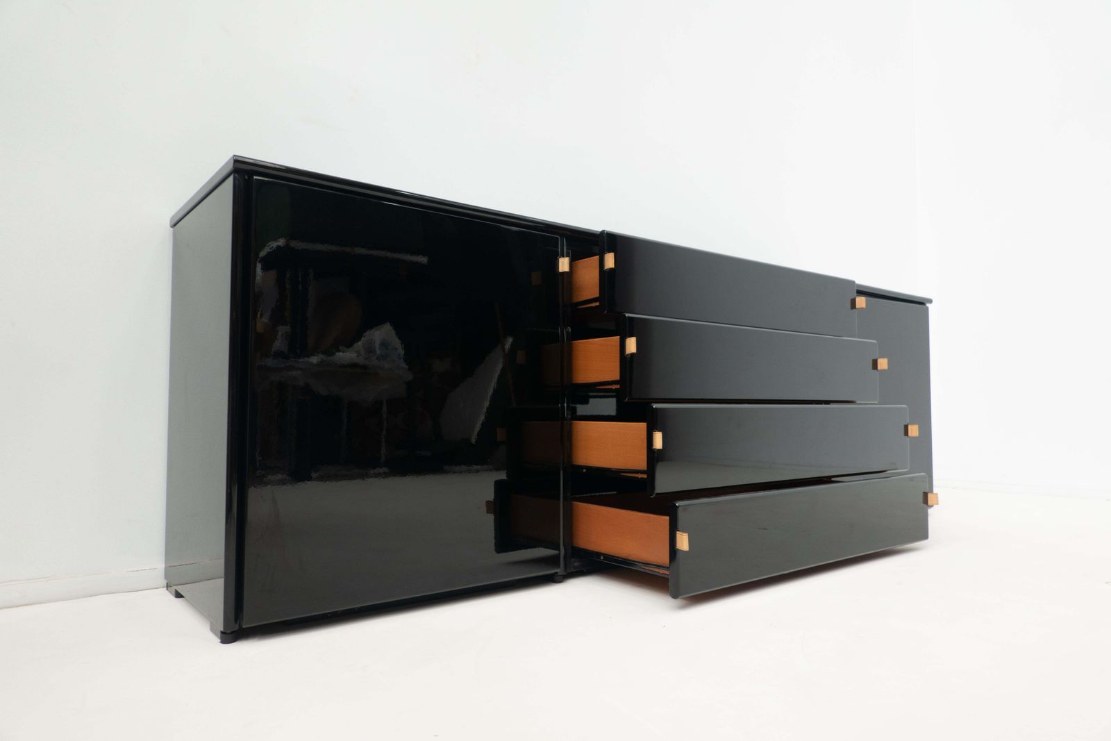 Mid Century Modern Black Sideboard, Leather Handles, Italy, 1960s photo vintage