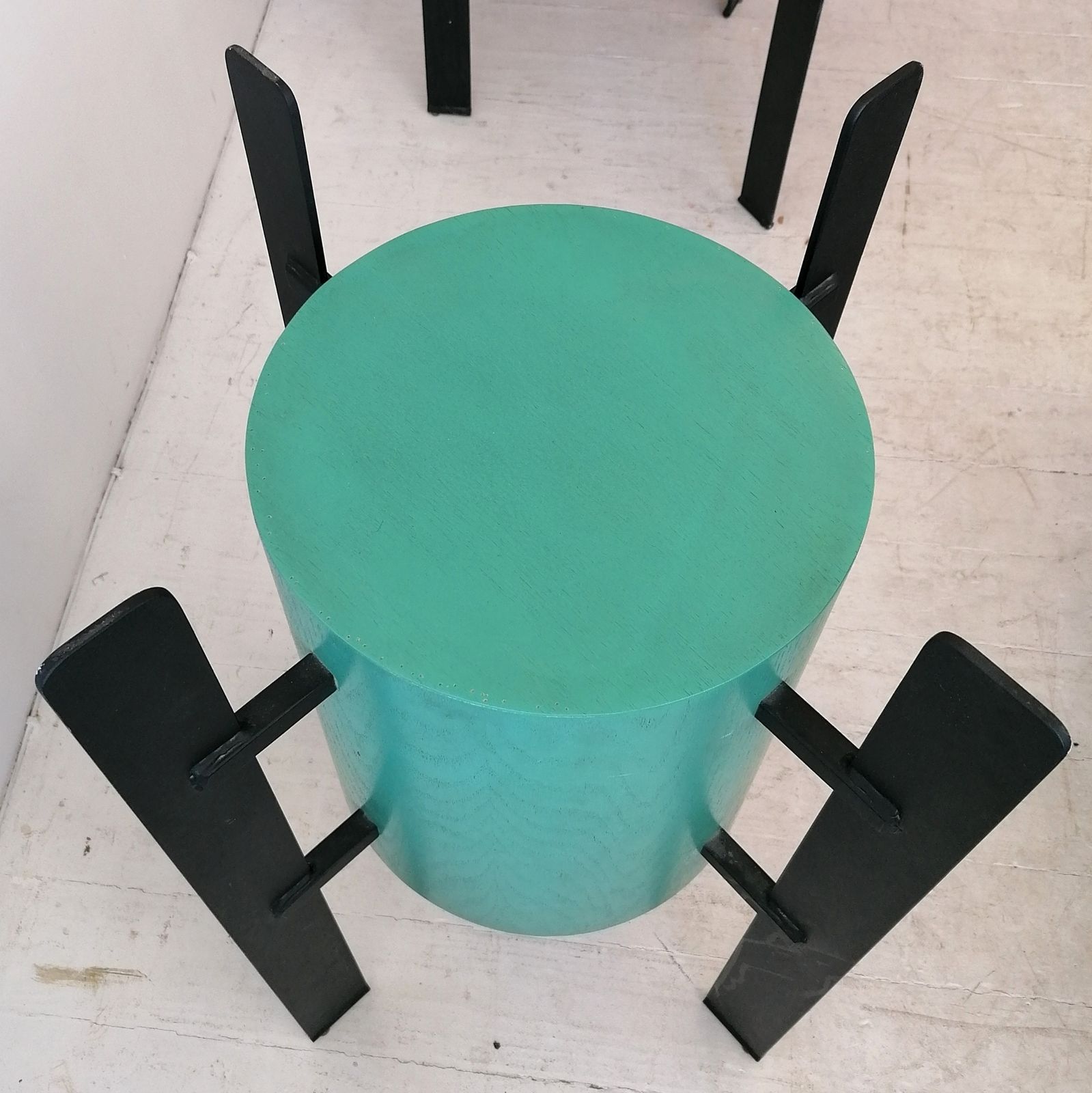 Memphis Milano Style Postmodern Powder Coated Steel, Plywood & Glass Dining Table With 6 Chairs, USA, 1980s photo for sale