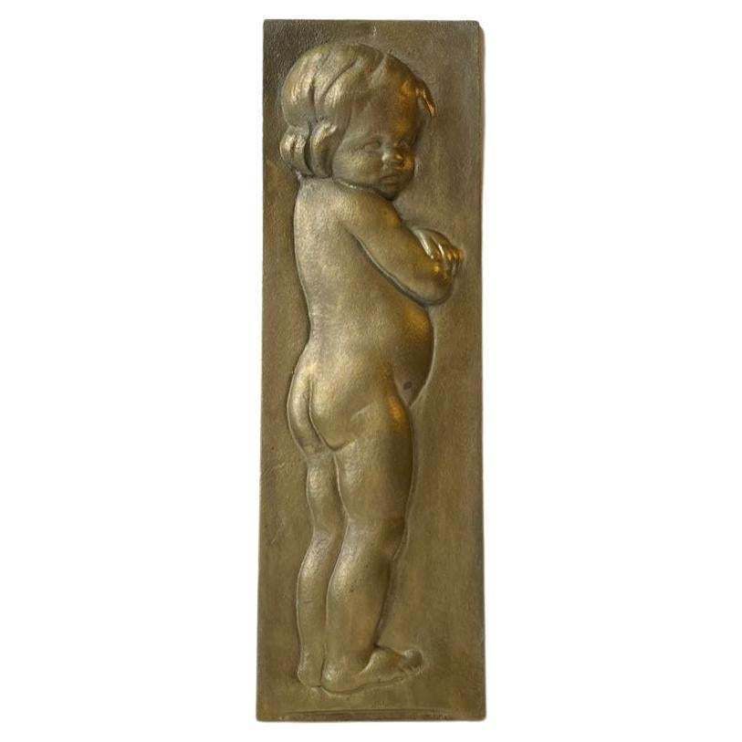 Bronze Relief Wall Plaque Of Infant Girl, Scandinavian, 1930s photo furniture