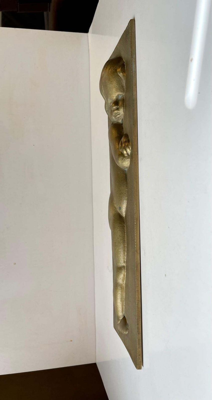 Bronze Relief Wall Plaque Of Infant Girl, Scandinavian, 1930s photo vinterior