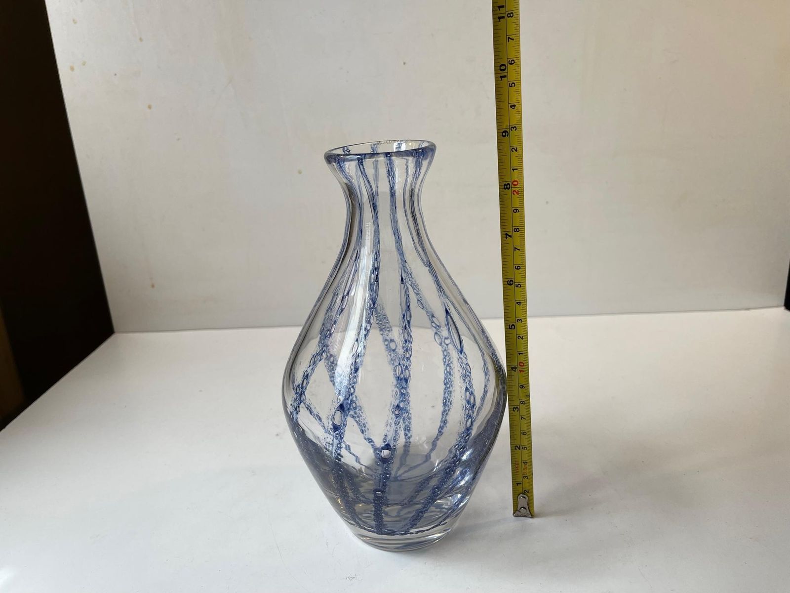 Murano Glass Vase With Blue Stripes Attributed To Barovier & Toso photo buy