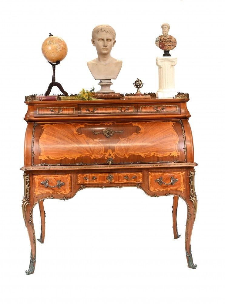 French Roll Top Desk Louis XVI Inlay Bureau