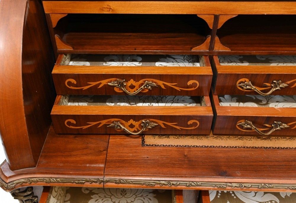 Furniture French Roll Top Desk Louis XVI Inlay Bureau photo