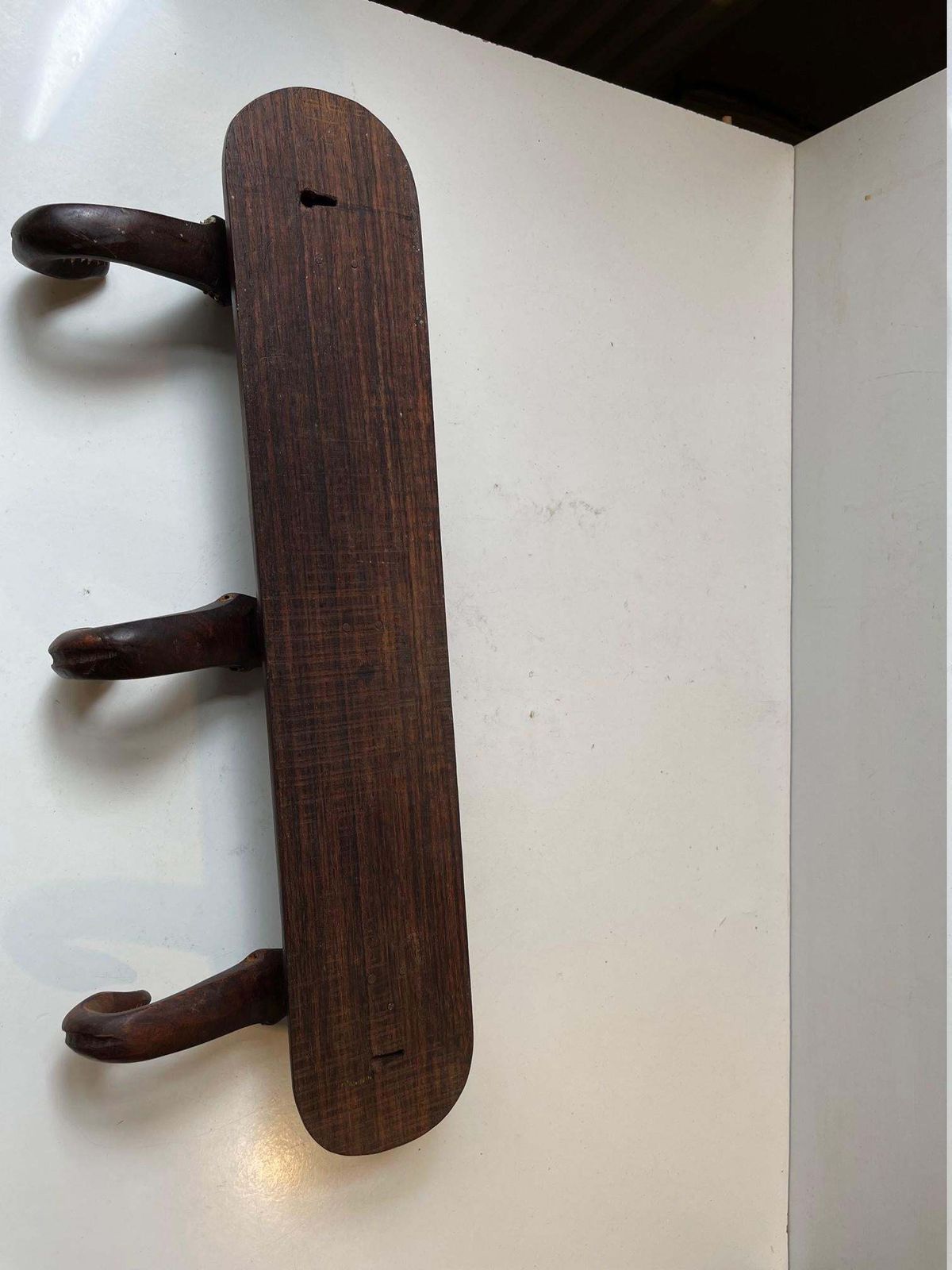 Furniture Hand Carved Elephant Coat Or Towel Rack In Dark Wood, 1930s photo