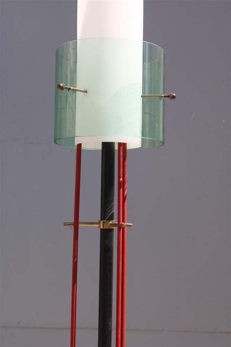 Mid Century Italian Floor Lamp Brass Glass And Plexiglass Red Parts 1950s Stilux photo vintage