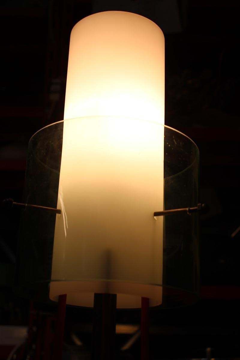 photo vinterior Mid Century Italian Floor Lamp Brass Glass And Plexiglass Red Parts 1950s Stilux