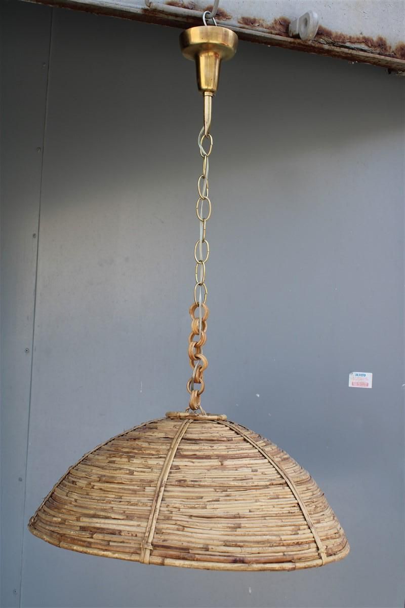 Mid Century Italian Design Round Chandelier Bamboo Whit Brass Part, 1950s photo furniture