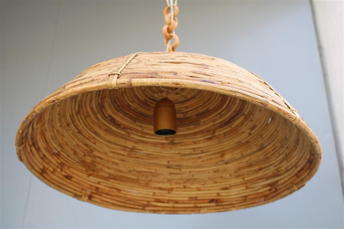 Mid Century Italian Design Round Chandelier Bamboo Whit Brass Part, 1950s photo vintage