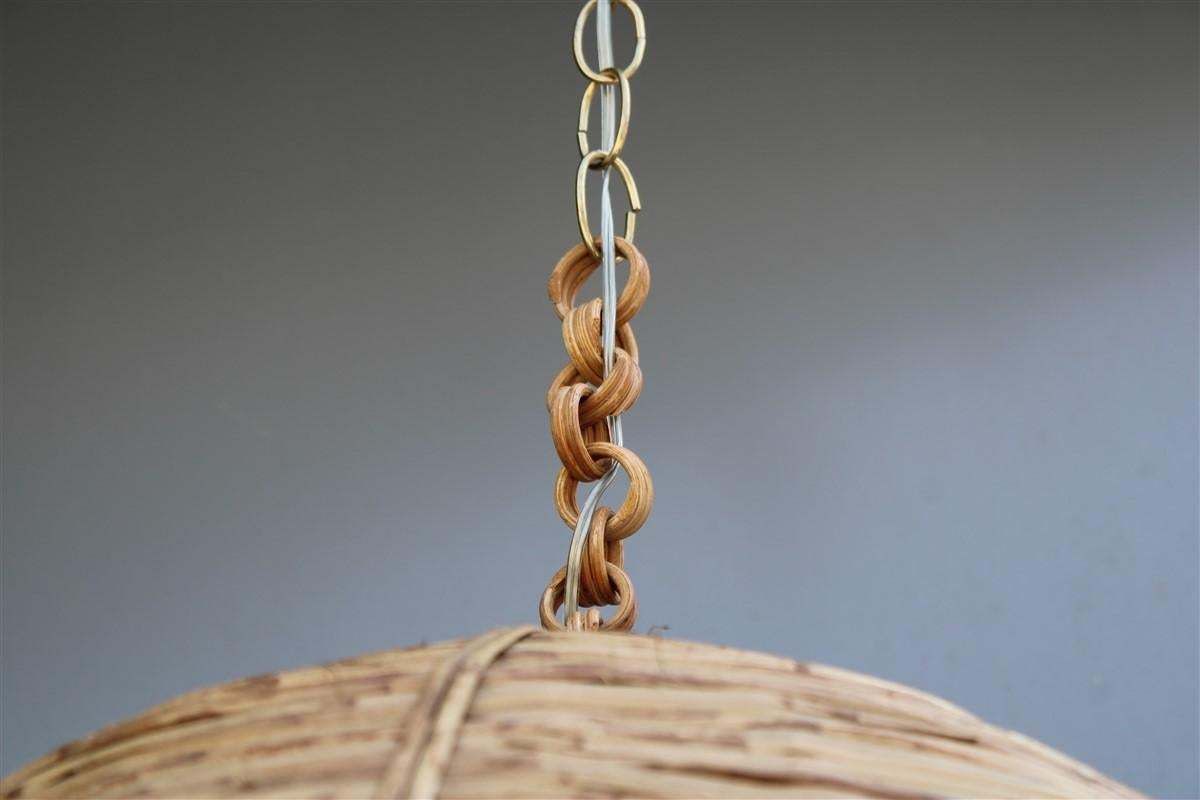photo for sale Mid Century Italian Design Round Chandelier Bamboo Whit Brass Part, 1950s