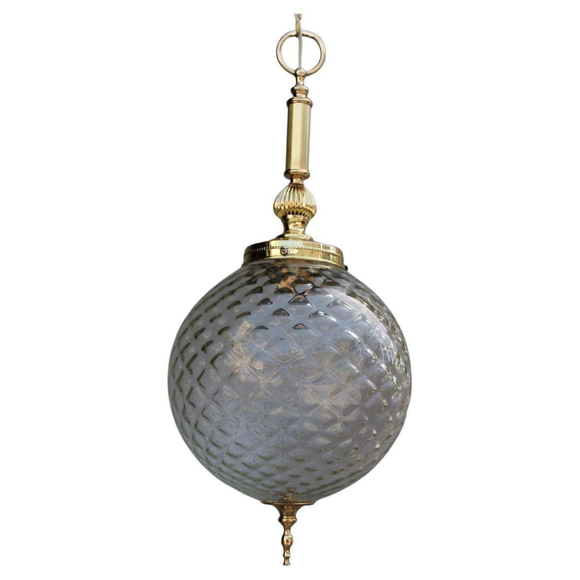 Round Lantern Brass Gold And Murano Glass Venini Design, 1950s