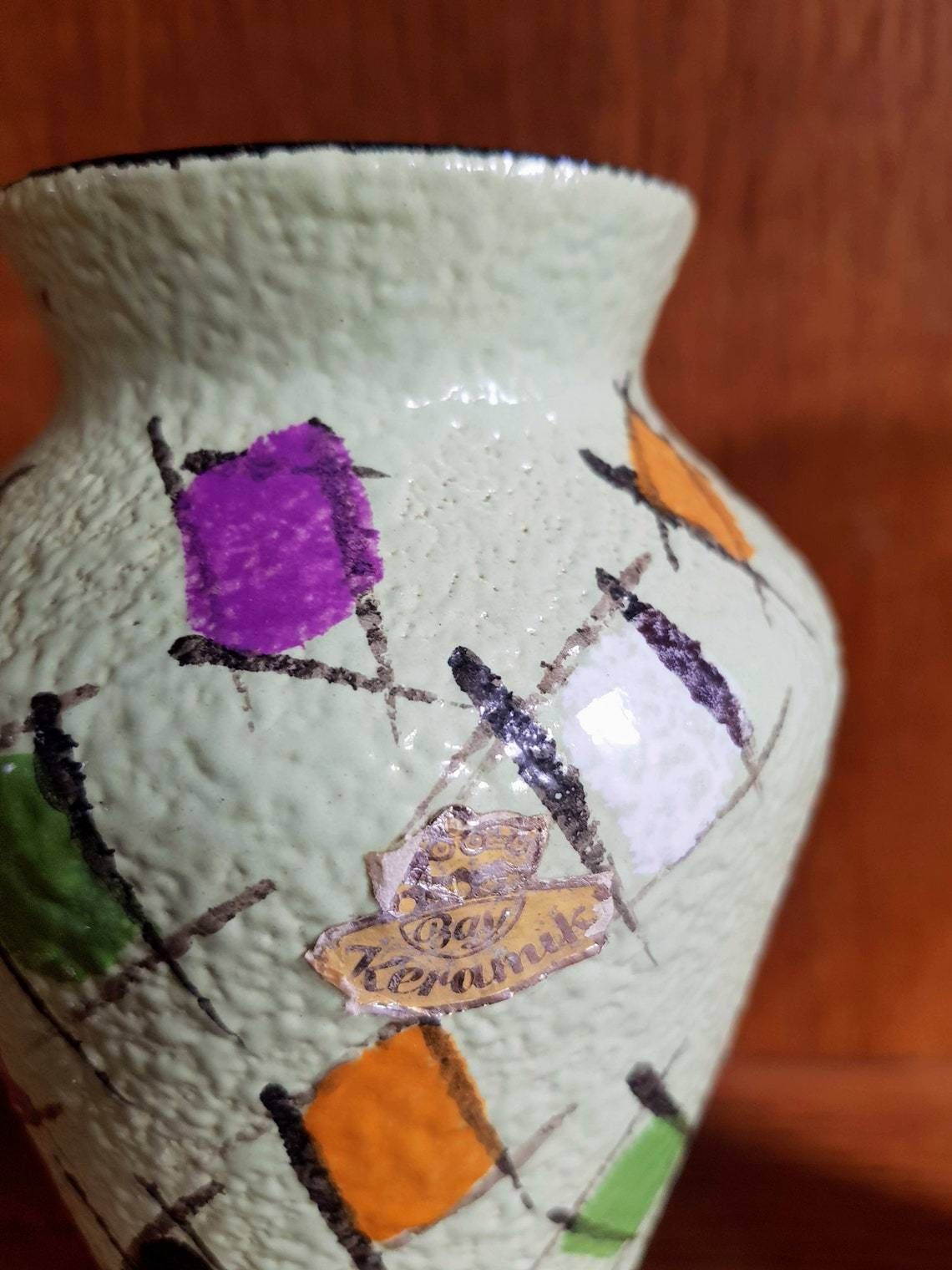 Set Of Two Vintage Fat Lava Hand Painted Ceramic Vases By Bay Keramik   West Germany   1960s photo 90.0