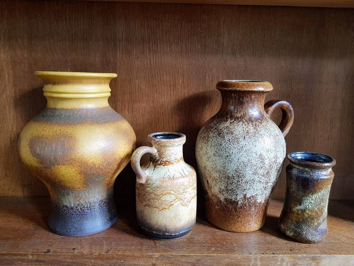 Vintage Set Of Four West German Ceramic Vases   Fat Lava   Scheurich   1960s photo furniture