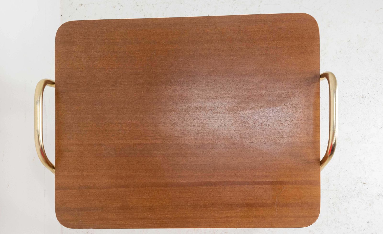 Desserte console en iroko et chrome doré avec roulettes, 1960 photo vinterior