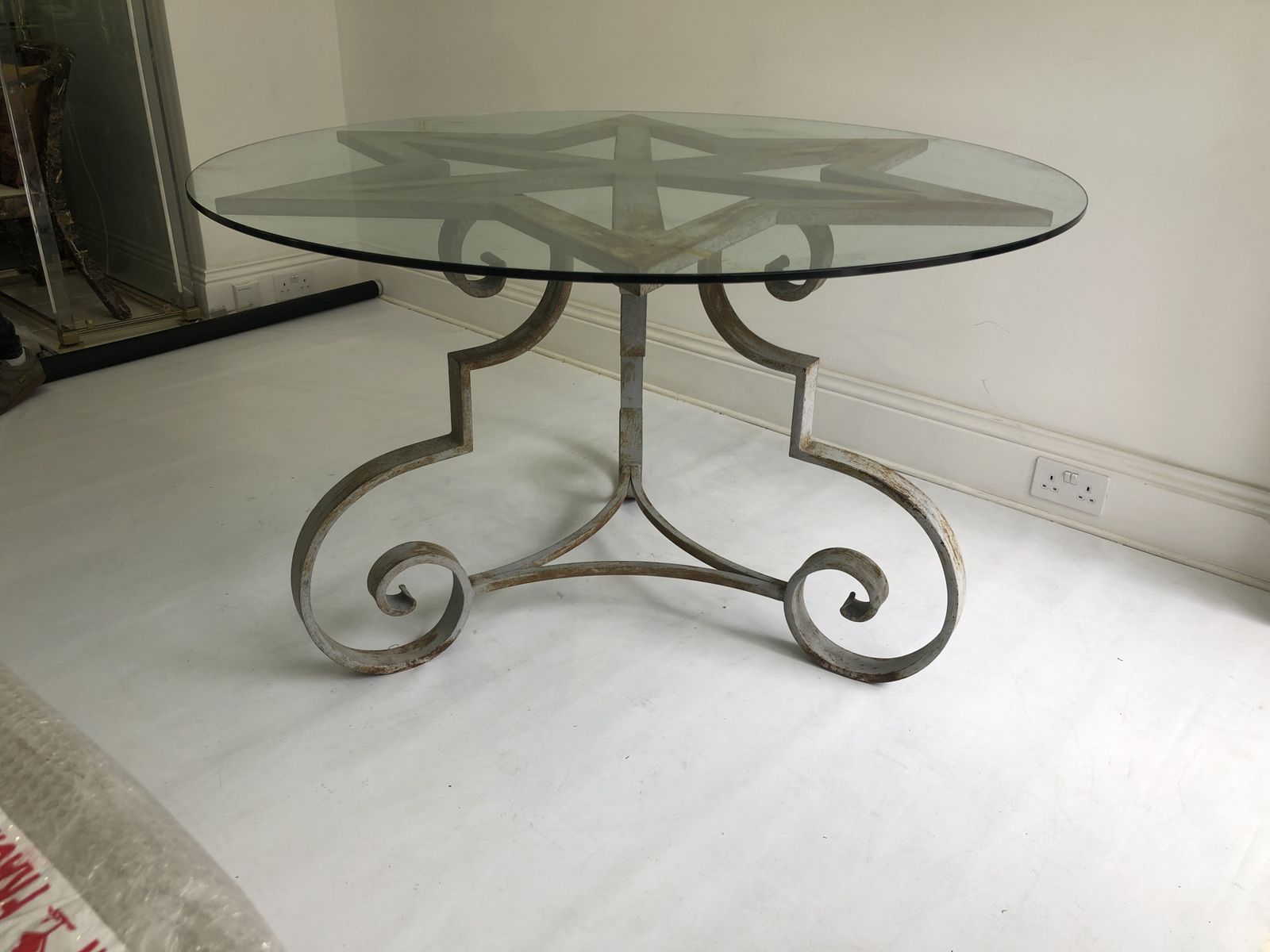 Cast Iron Round Dining Table, 1970s Garden Vintage Glass French Distressed photo buy