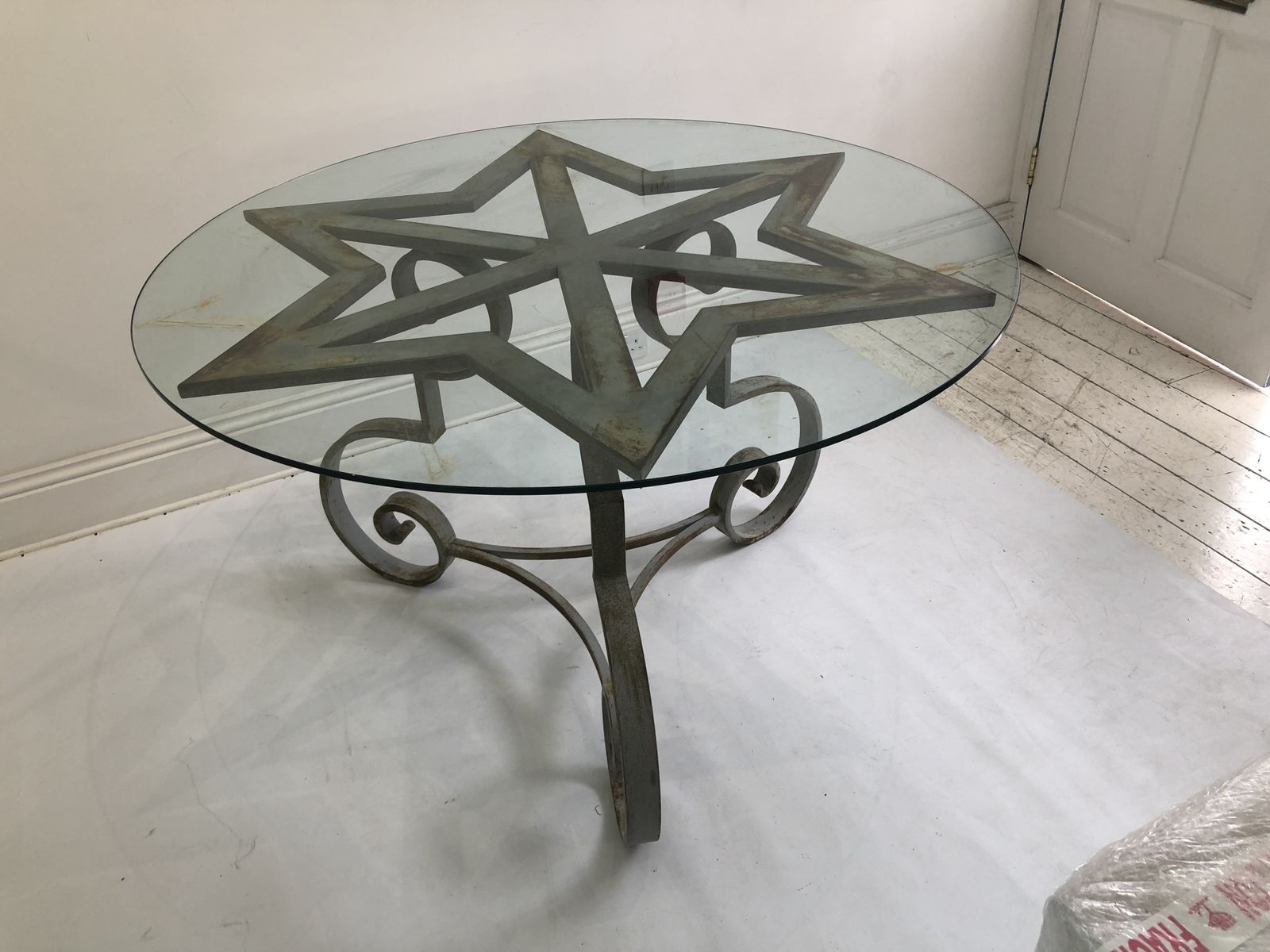 photo for sale Cast Iron Round Dining Table, 1970s Garden Vintage Glass French Distressed