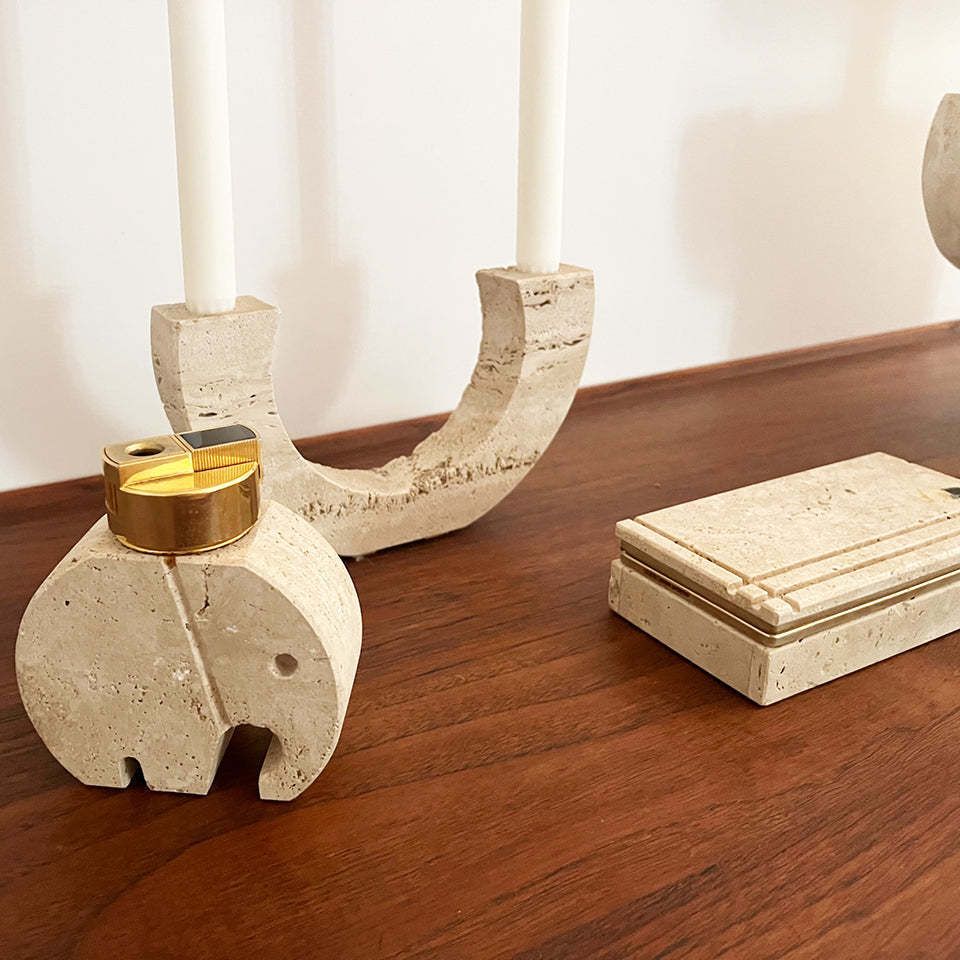 Triptych Candelabra, Lighter, Chest In Travertine F.Lli. Manelli 1970  Art photo vinterior