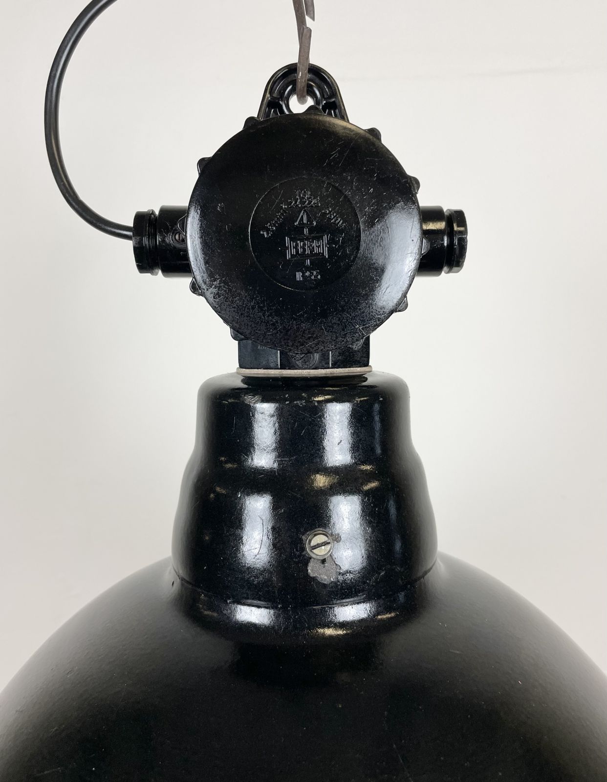 East German Black Enamel Factory Light By Lbd Veb Leuchtenbau Dresden, 1950s photo buy