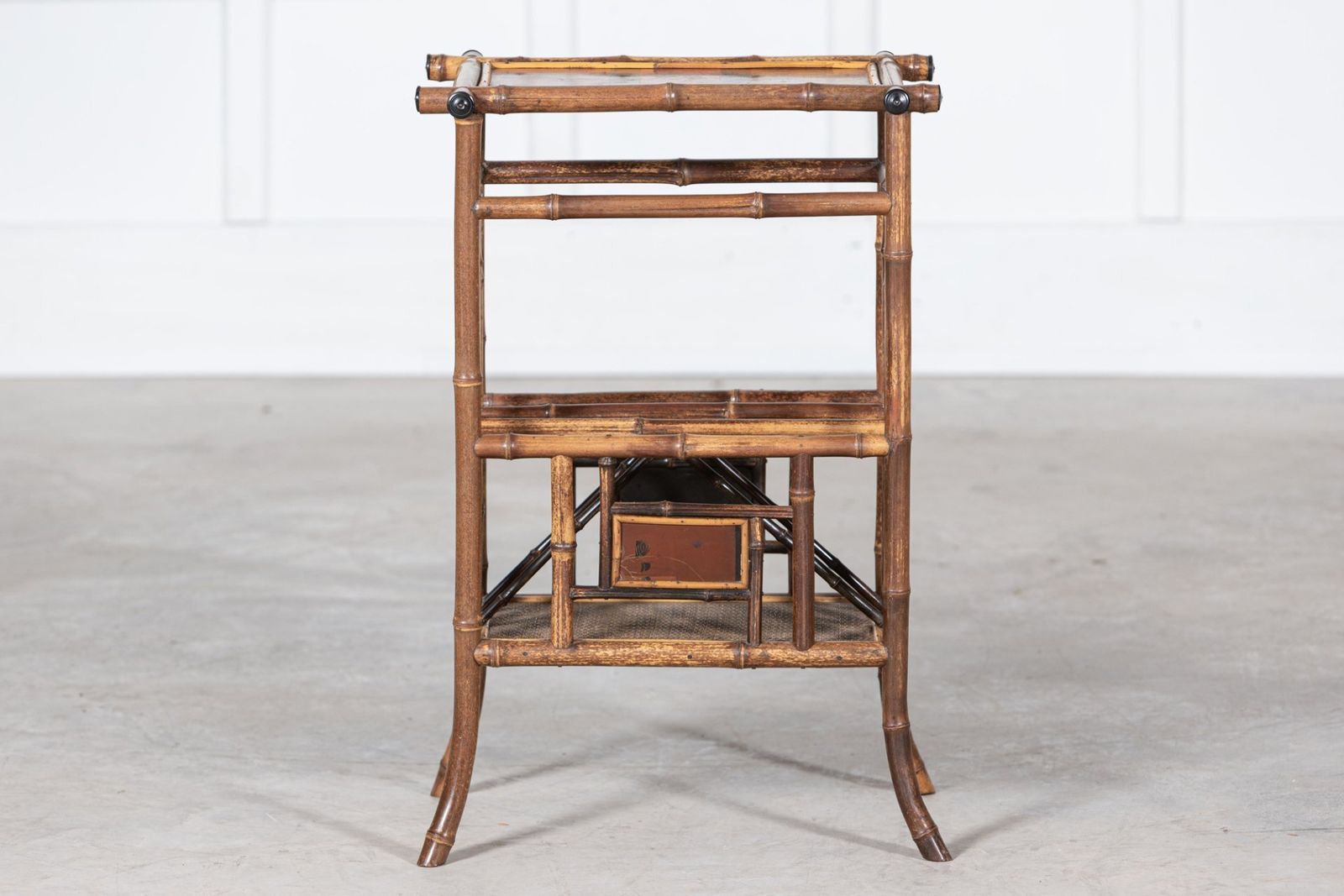 English 19thc Bamboo Side Table Magazine Rack photo furniture