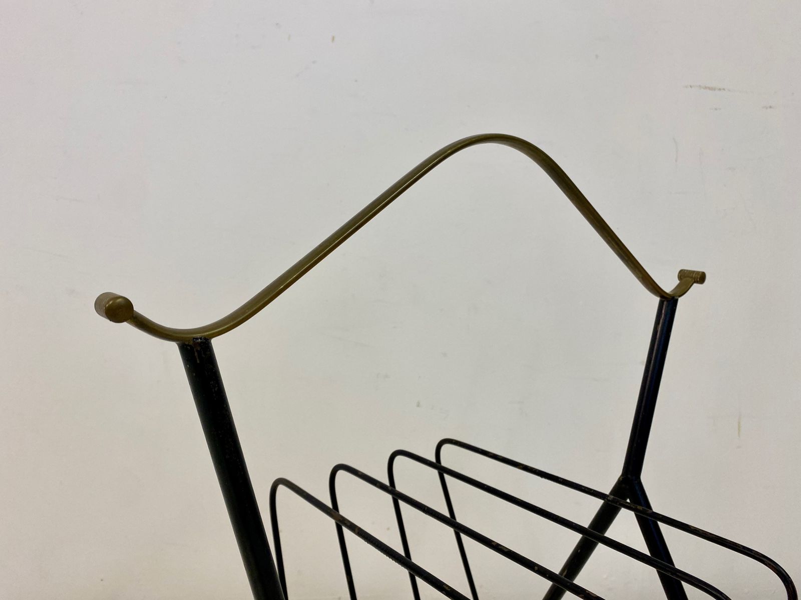 1960s Italian Black Metal And Brass Magazine Rack photo vinterior