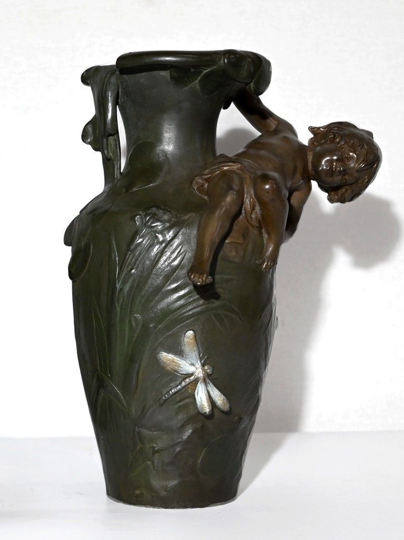 Pair Of Spelter Vases, A. Moreau – Late 19th Century photo vintage