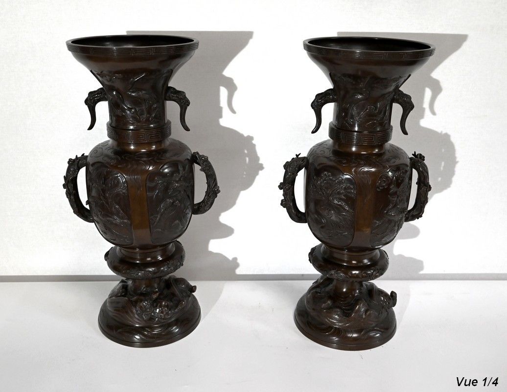 photo vinterior Important Pair Of Bronze Vases, Japan, 1900