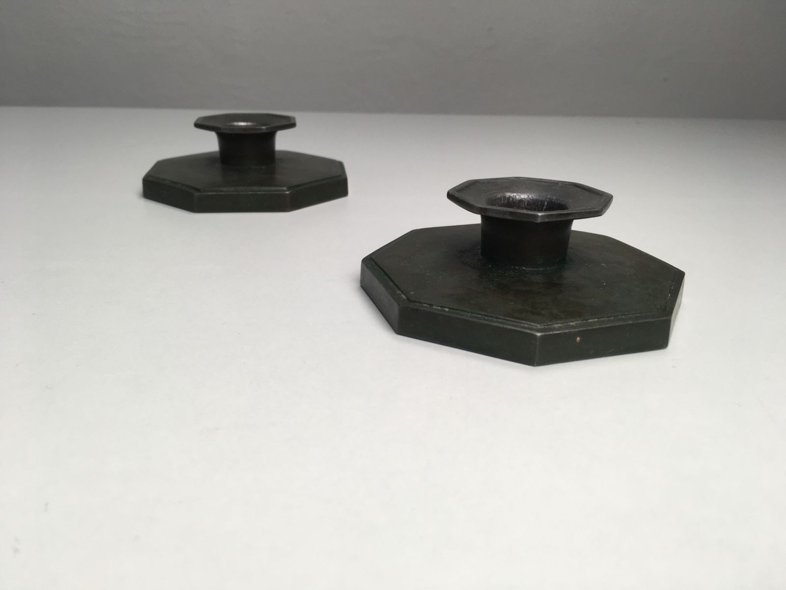 Set Of Two Danish Just Andersen Disco Metal Candle Holders 1940's photo furniture