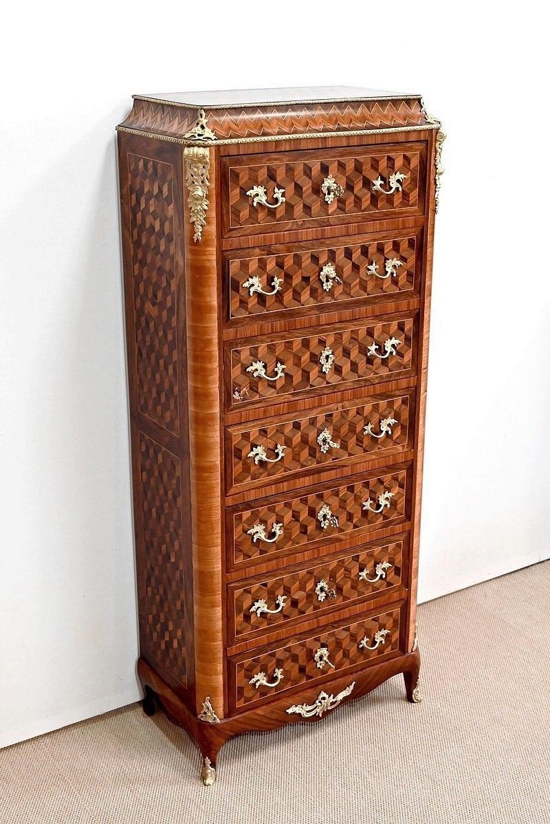 Semainier Secretaire In Precious Wood, Louis XV Style, Napoleon III Period   Mid 19th Century photo for sale