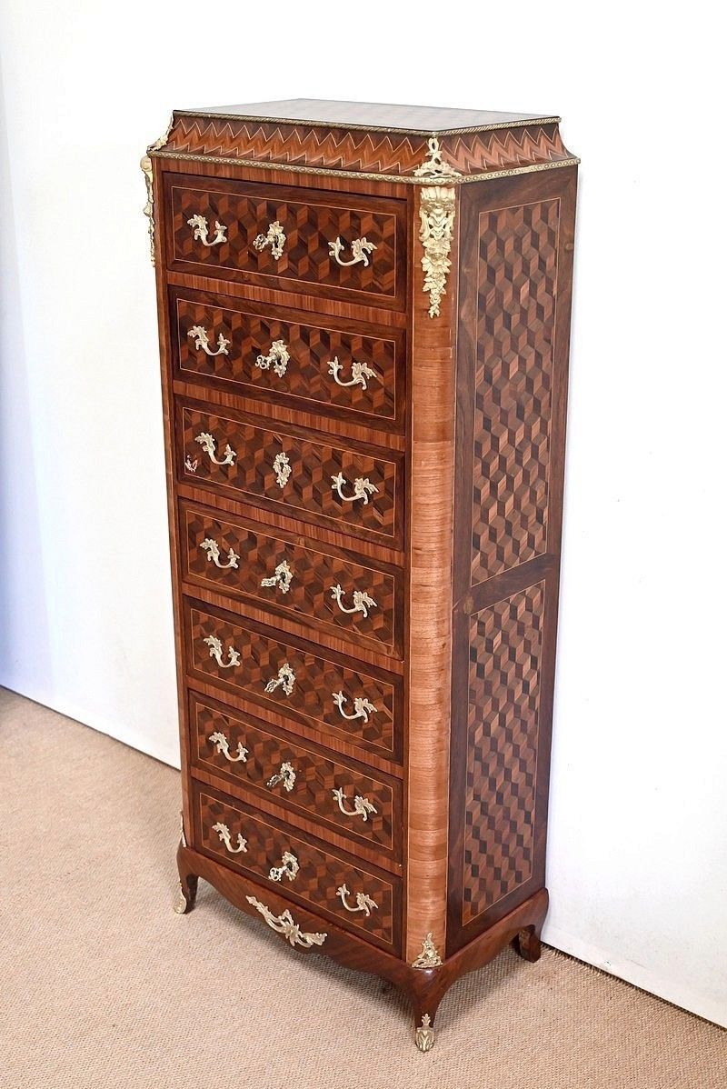 Semainier Secretaire In Precious Wood, Louis XV Style, Napoleon III Period   Mid 19th Century photo Furniture