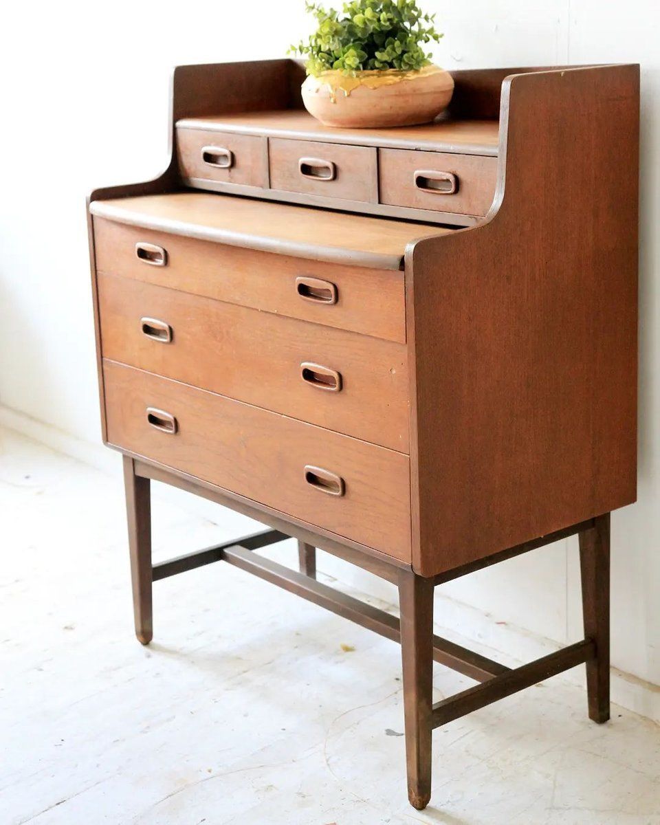 Mid Century Curvy Dressing Table In Teak With Pull Out Mirror photo Furniture