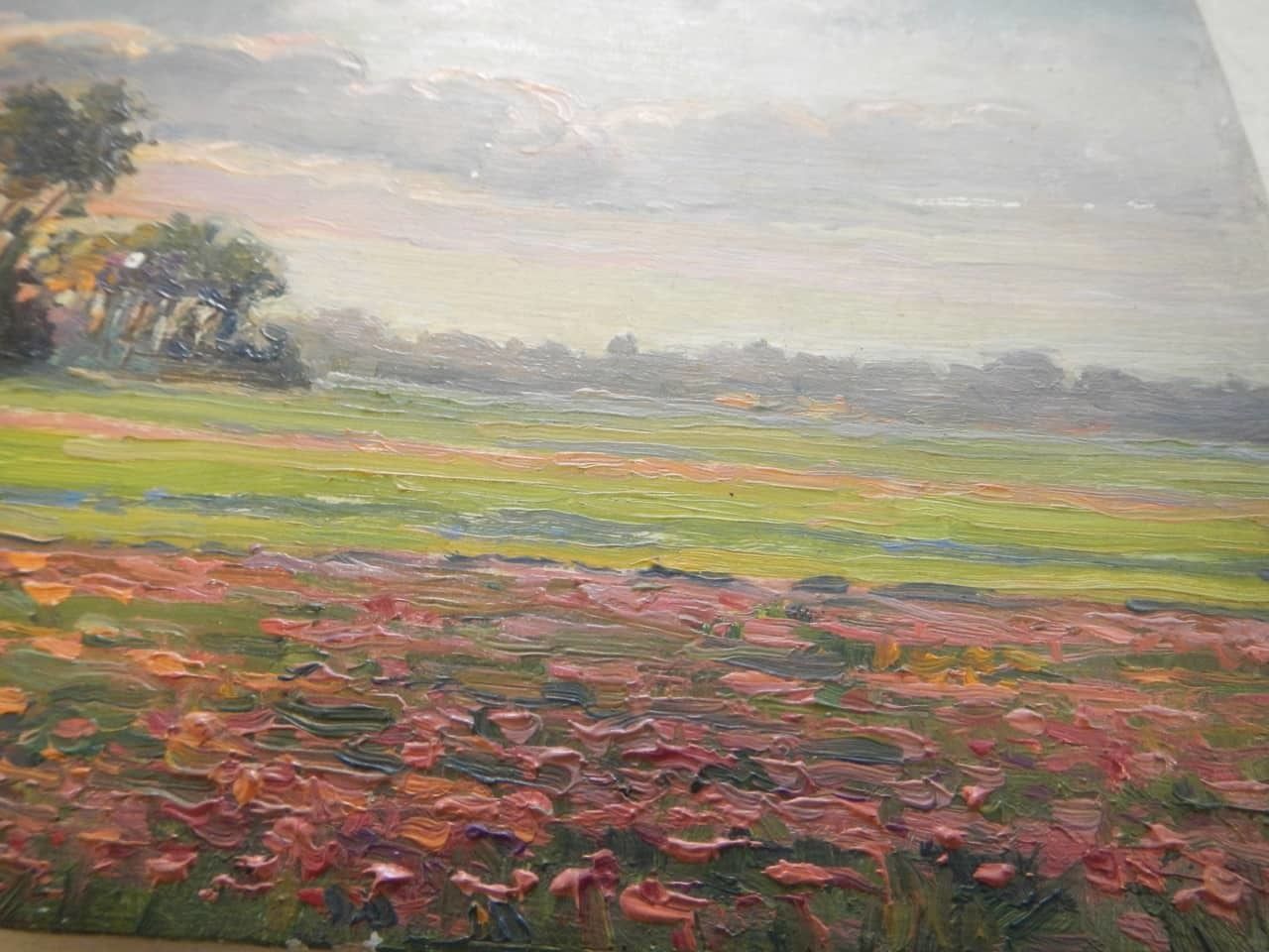 Oil Painting By Des Champs " Coucher De Soleil"