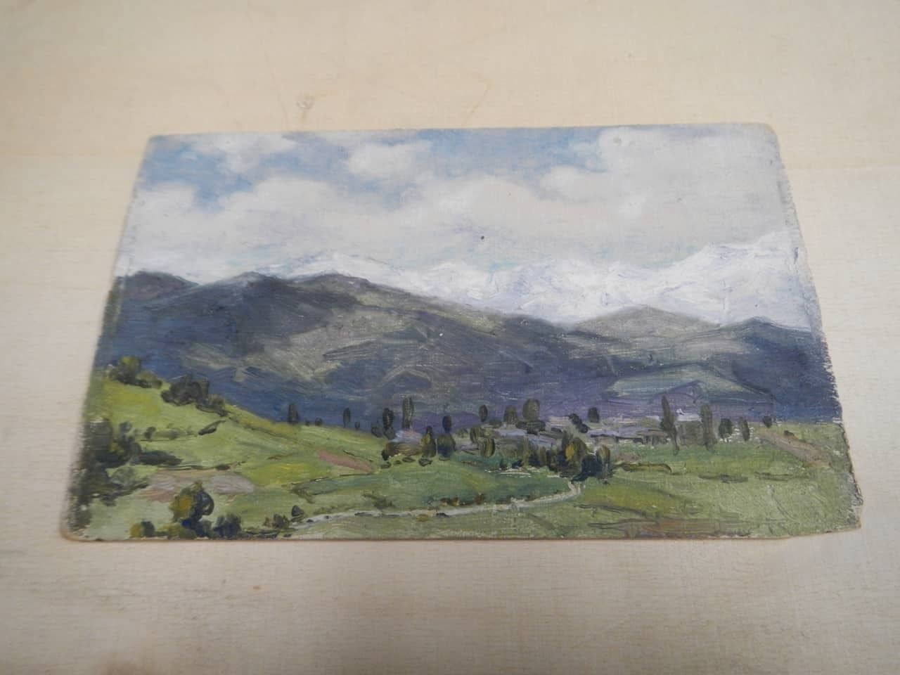 Oil Painting By Des Champs "Pirenes" photo vintage