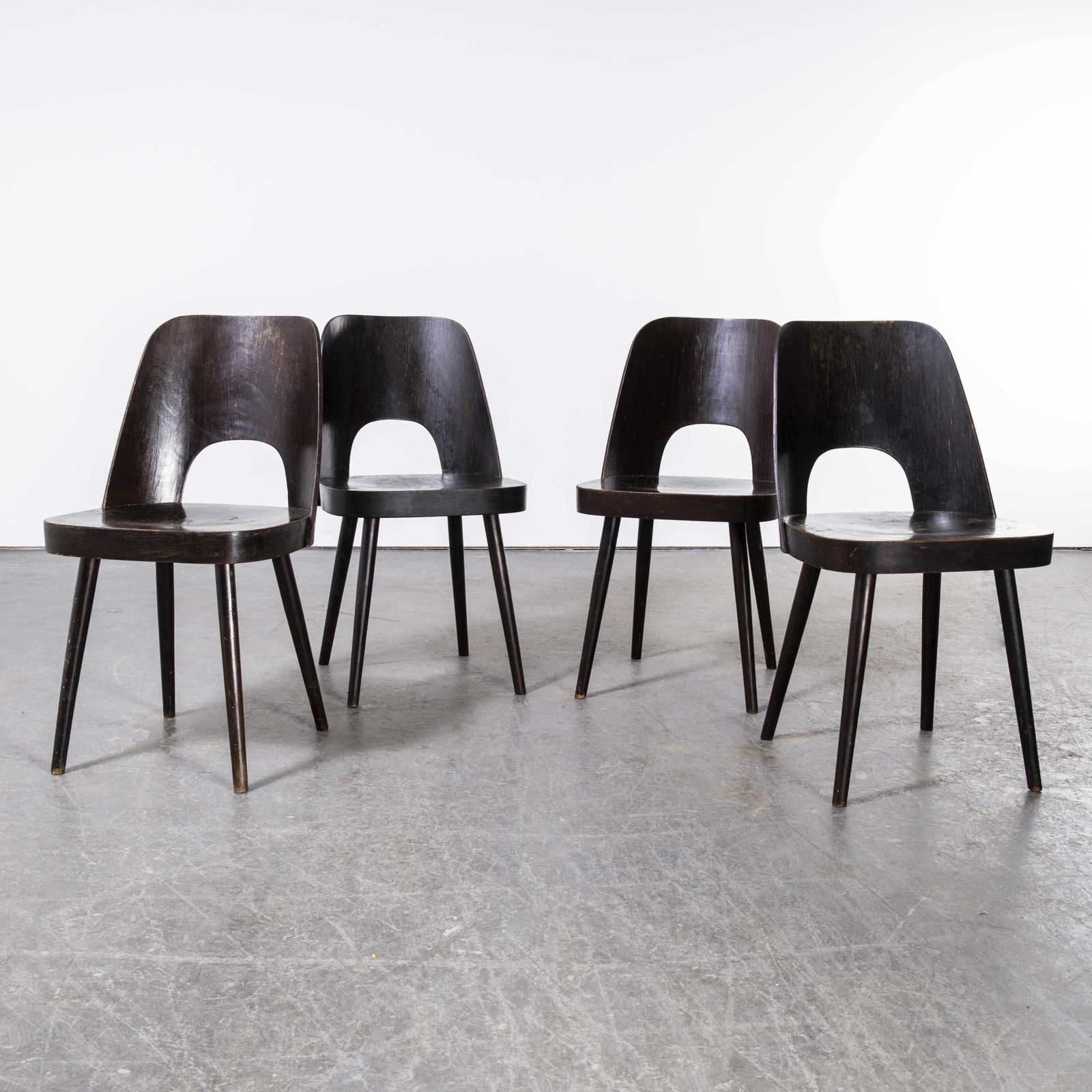 1950’s Dark Walnut Side Chair – Oswald Haerdtl Model 515 – Set Of Four photo for sale