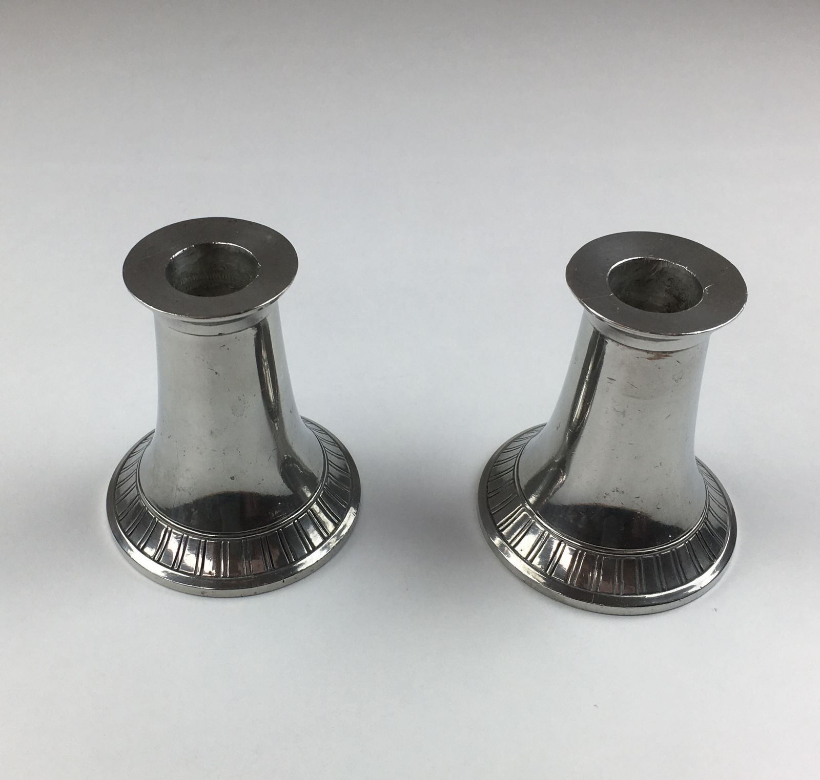 Set Of Two Danish Just Andersen Pewter Candle Holders 1940's photo for sale