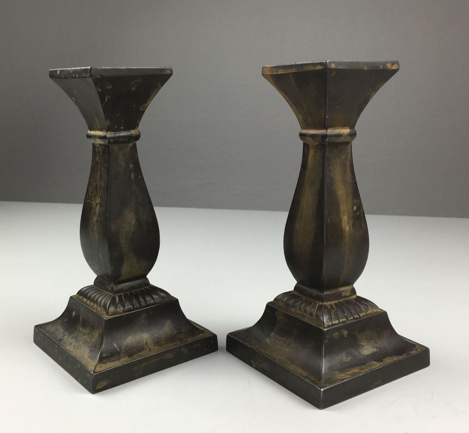 Set Of Two Danish Just Andersen Disco Metal Candle Holders 1950's