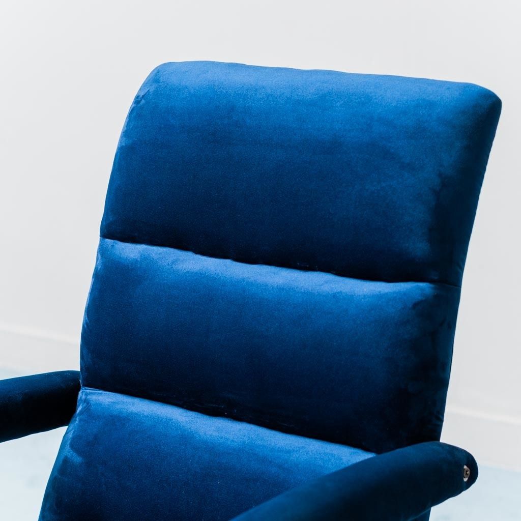 Modern Vintage 60s Blue Green Metal Velvet Armchair photo for sale